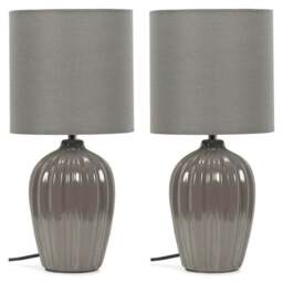ValueLights Carbone Grey Shade Ceramic LED Table Lamp 2 Pack - Size: 32.5 x 15 x 15cm - Wilko