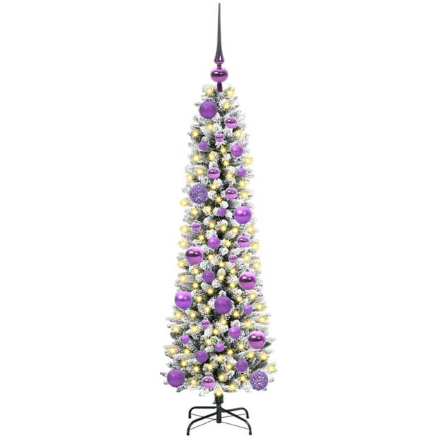 vidaXL Pre-Lit Warm White LED and Lilac Baubles White Artificial Christmas Tree with Stand 3.9ft - Wilko - image 1