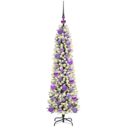 vidaXL Pre-Lit Warm White LED and Lilac Baubles White Artificial Christmas Tree with Stand 3.9ft - Wilko