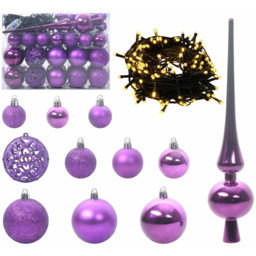 vidaXL Pre-Lit Warm White LED and Lilac Baubles White Artificial Christmas Tree with Stand 3.9ft - Wilko - thumbnail 7