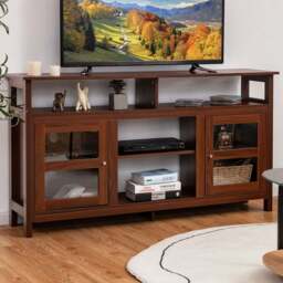 Costway 2 Door 4 Shelf Brown Wooden TV Unit - Size: 163 x 50 x 19cm - Wilko