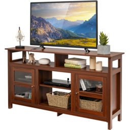 Costway 2 Door 4 Shelf Brown Wooden TV Unit - Size: 163 x 50 x 19cm - Wilko - thumbnail 4