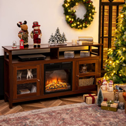 Costway 2 Door 4 Shelf Brown Wooden TV Unit - Size: 163 x 50 x 19cm - Wilko - thumbnail 6