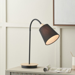 Pacific Lifestyle Juna Black Fabric Shade Black Metal and Natural Wood Table Lamp - Size: 50 x 17 x 40cm - Wilko - thumbnail 3