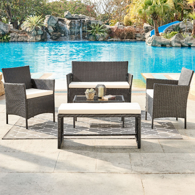 Home Detail Maya 4 Seater Black Rattan Sofa Dining Set with Cover - Wilko - image 1