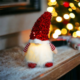 Xmas Haus Red Sequin Hat Light Up Gonk Christmas Decoration 20cm - Size: 13 x 13 x 20cm - Wilko - thumbnail 3