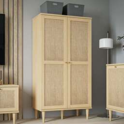 Florence Calasetta 2 Door Light Oak Rattan Display Cabinet - Size: 41 x 80 x 166cm - Multi - Furniture to Go - Wilko