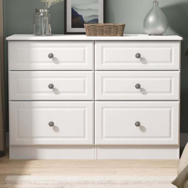 Crowndale Pembroke 6 Drawer Matt White Wide Chest of Drawers Ready Assembled - White Matt - Wilko - image 1