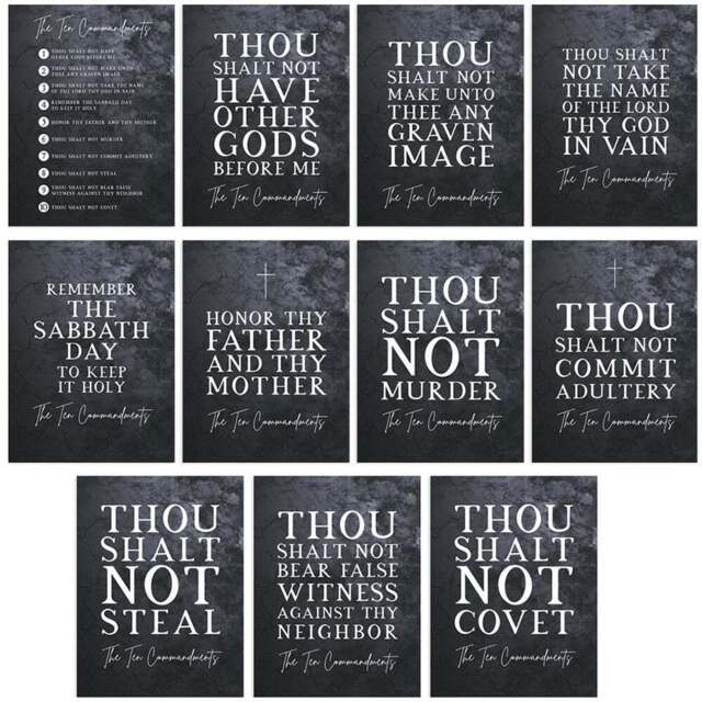 Artery8 The Ten Commandments God Bible Quotes Verse Wall Art Print 30 x 41cm 11 Pack - Size: 40.5 x 30.5 x 0.3cm - Black - Wilko - image 1