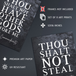 Artery8 The Ten Commandments God Bible Quotes Verse Wall Art Print 30 x 41cm 11 Pack - Size: 40.5 x 30.5 x 0.3cm - Black - Wilko - thumbnail 5