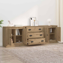 vidaXL 4 Door 3 Drawer Artisan Oak Modern Sideboard Set of 3 - Size: 67.5 x 70 x 35.5cm - Brown - Wilko - thumbnail 1