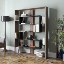 Decorotika Esteban 10 Shelf Walnut and Black Geometric Bookcase - Size: 156 x 120 x 22cm - Multi - Wilko - thumbnail 5
