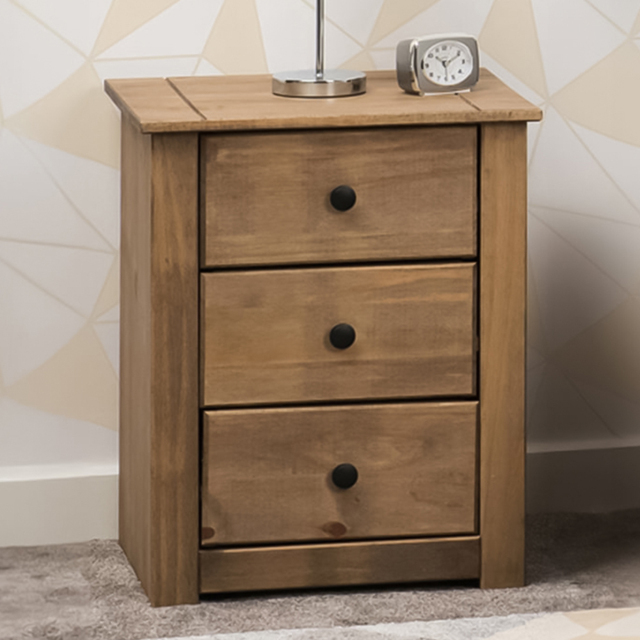 Seconique Panama 3 Drawer Natural Wax Bedside Table - Brown - Wilko - image 1