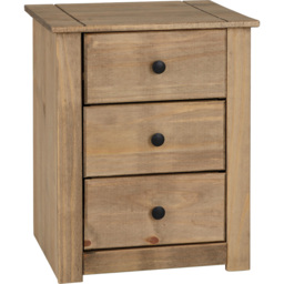Seconique Panama 3 Drawer Natural Wax Bedside Table - Brown - Wilko - thumbnail 3