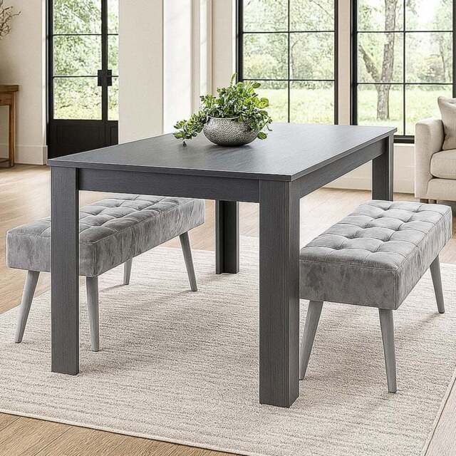 Kosy Koala 4 Seater Dining Set with Bench Dark Grey and Grey Velvet - Multi - Wilko - image 1