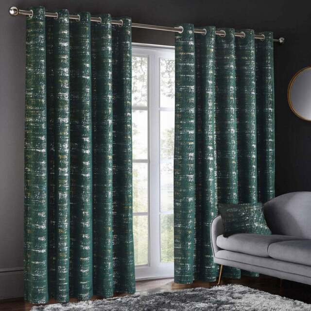 Intimates Warwick Green Metallic Velvet Eyelet Curtains 223 x 183cm - Size: W 223 x D 183cm - Wilko - image 1