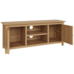 FWStyle Taberno 2 Door 2 Shelf Natural Lacquered Oak Wide TV Unit - Size: 44 x 110 x 35cm - Natural Oak - Wilko - thumbnail 5