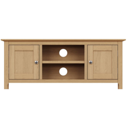 FWStyle Taberno 2 Door 2 Shelf Natural Lacquered Oak Wide TV Unit - Size: 44 x 110 x 35cm - Natural Oak - Wilko - thumbnail 4