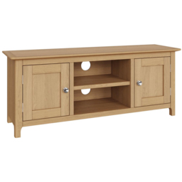 FWStyle Taberno 2 Door 2 Shelf Natural Lacquered Oak Wide TV Unit - Size: 44 x 110 x 35cm - Natural Oak - Wilko - thumbnail 3