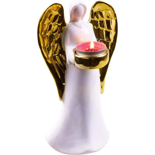 St Helens Gold Wings Standing Ceramic Angel Tealight Holder - Size: 207 x 113 x 94cm - Wilko - image 1