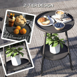 Outsunny Single Shelf Black Round Garden Side Table - Size: 51 x 32 x 32cm - Wilko - thumbnail 5
