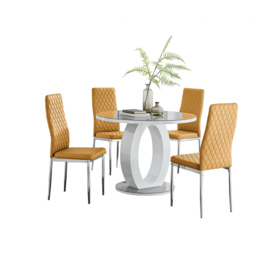 Furniturebox Lucia Valera 4 Seater Round Dining Set Grey Gloss Mustard Yellow and Chrome - Wilko - thumbnail 3
