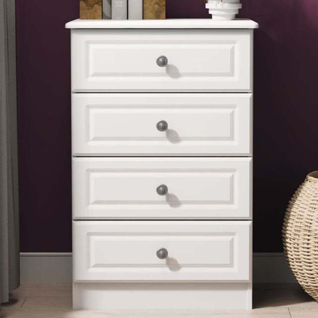 Crowndale Pembroke 4 Drawer Matt White Midi Chest of Drawers Ready Assembled - White Matt - Wilko - image 1