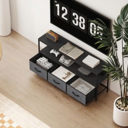 HOMCOM 3 Foldable Liner Drawer Single Shelf Black TV Cabinet - Size: 56 x 29 x 120cm - Wilko - thumbnail 5