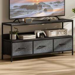 HOMCOM 3 Foldable Liner Drawer Single Shelf Black TV Cabinet - Size: 56 x 29 x 120cm - Wilko - thumbnail 1