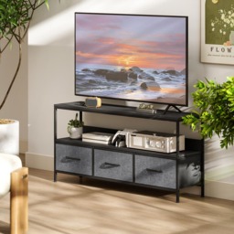 HOMCOM 3 Foldable Liner Drawer Single Shelf Black TV Cabinet - Size: 56 x 29 x 120cm - Wilko - thumbnail 4