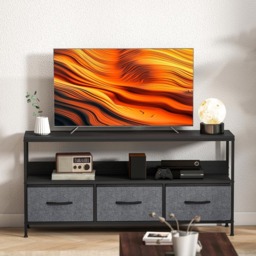 HOMCOM 3 Foldable Liner Drawer Single Shelf Black TV Cabinet - Size: 56 x 29 x 120cm - Wilko - thumbnail 6