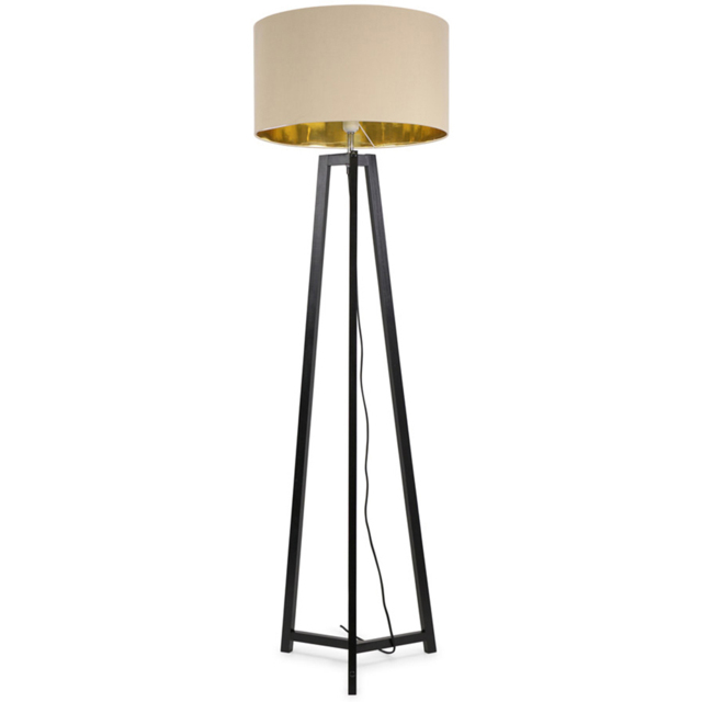 ValueLights Lottie Beige and Gold Drum Shade Black Wood Tripod LED Floor Lamp - Size: 148 x 45 x 45cm - Wilko - image 1
