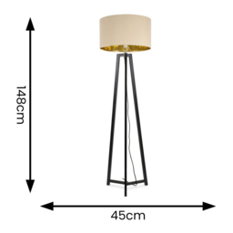 ValueLights Lottie Beige and Gold Drum Shade Black Wood Tripod LED Floor Lamp - Size: 148 x 45 x 45cm - Wilko - thumbnail 5