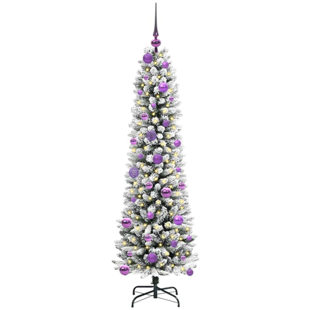 vidaXL Pre-Lit Warm White LED and Lilac Baubles White Artificial Christmas Tree with Stand 4.9ft - Wilko - image 1