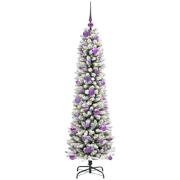 vidaXL Pre-Lit Warm White LED and Lilac Baubles White Artificial Christmas Tree with Stand 4.9ft - Wilko
