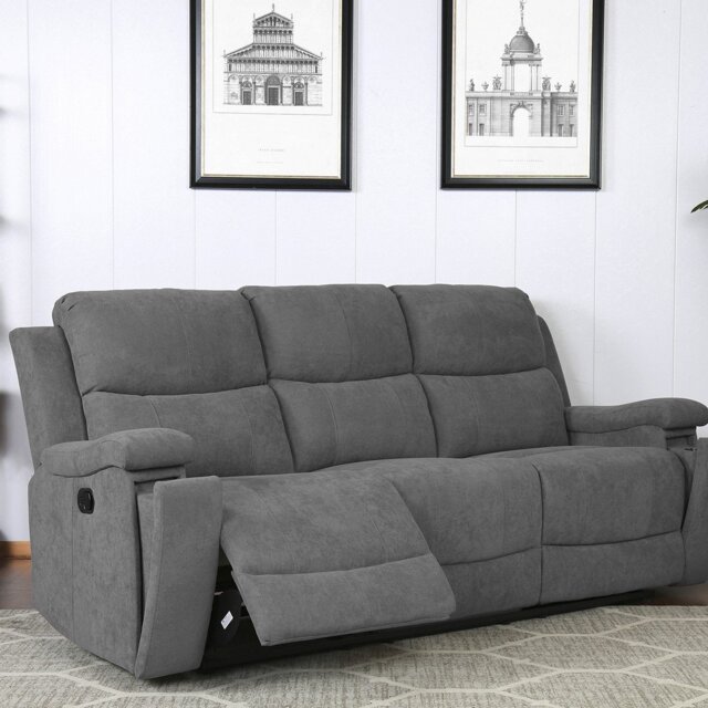 Ledbury 3 Seater Dark Grey Fabric Manual Recliner Sofa - Wilko - image 1