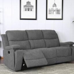 Ledbury 3 Seater Dark Grey Fabric Manual Recliner Sofa - Wilko