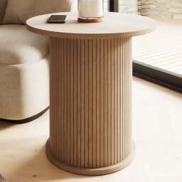 GFW Omari Oak Slatted Side Table - Size: 50 x 50 x 50cm - Wilko - thumbnail 1