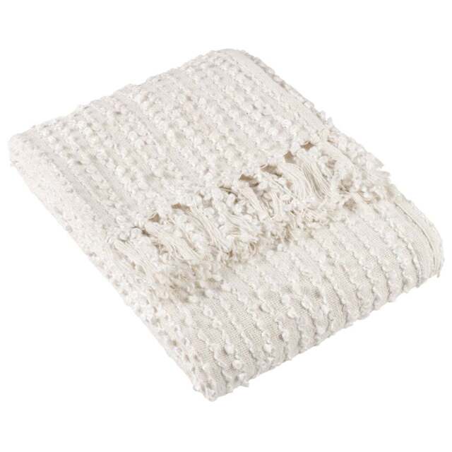 Hoem Arvo Natural Woven Fringed Throw 130 x 180cm - Size: 180 x 130cm - Cream - Wilko - image 1