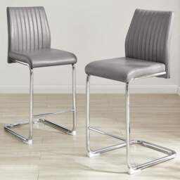 Furniturebox Fontana Elephant Grey Faux Leather and Silver Counter Stools Set of 2 - Wilko - thumbnail 1