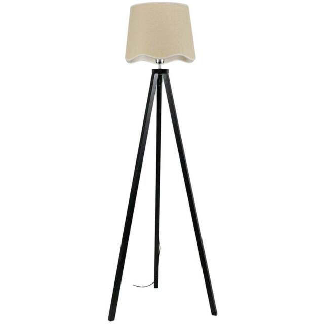 ValueLights Barbro White Trim Scallop Shade Black Tripod Floor Lamp and Bulb - Wilko - image 1