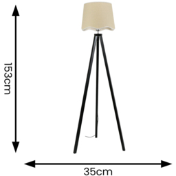 ValueLights Barbro White Trim Scallop Shade Black Tripod Floor Lamp and Bulb - Wilko - thumbnail 5