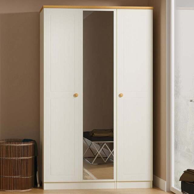Crowndale Warwick 3 Door White Ash and Oak Mirror Wardrobe - Wilko - image 1