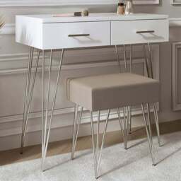 CARME Home Olivia 2 Drawer White Dressing Table and Padded Stool Set - Size: 36 x 47 x 98cm - Wilko