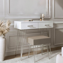 CARME Home Olivia 2 Drawer White Dressing Table and Padded Stool Set - Size: 36 x 47 x 98cm - Wilko - thumbnail 7