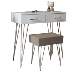 CARME Home Olivia 2 Drawer White Dressing Table and Padded Stool Set - Size: 36 x 47 x 98cm - Wilko - thumbnail 3