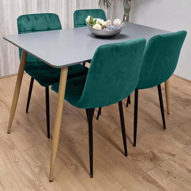 Kosy Koala 4 Seater Wooden Dining Table Set Grey and Green - Multi - Wilko - image 1
