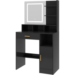 Brooklyn Truro Single Door Single Drawer 7 Shelf Black Adjustable Dressing Table with LED Mirror - Size: 140 x 80 x 40cm - Wilko - thumbnail 3
