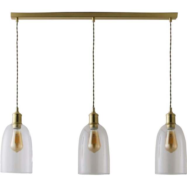 ValueLights Kira Glass Dome 3 Drop Bar Brushed Gold Diner LED Ceiling Pendant Light - Size: 134.5 x 89.5 x 15.5cm - Black - Wilko
