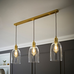 ValueLights Kira Glass Dome 3 Drop Bar Brushed Gold Diner LED Ceiling Pendant Light - Size: 134.5 x 89.5 x 15.5cm - Black - Wilko - thumbnail 3